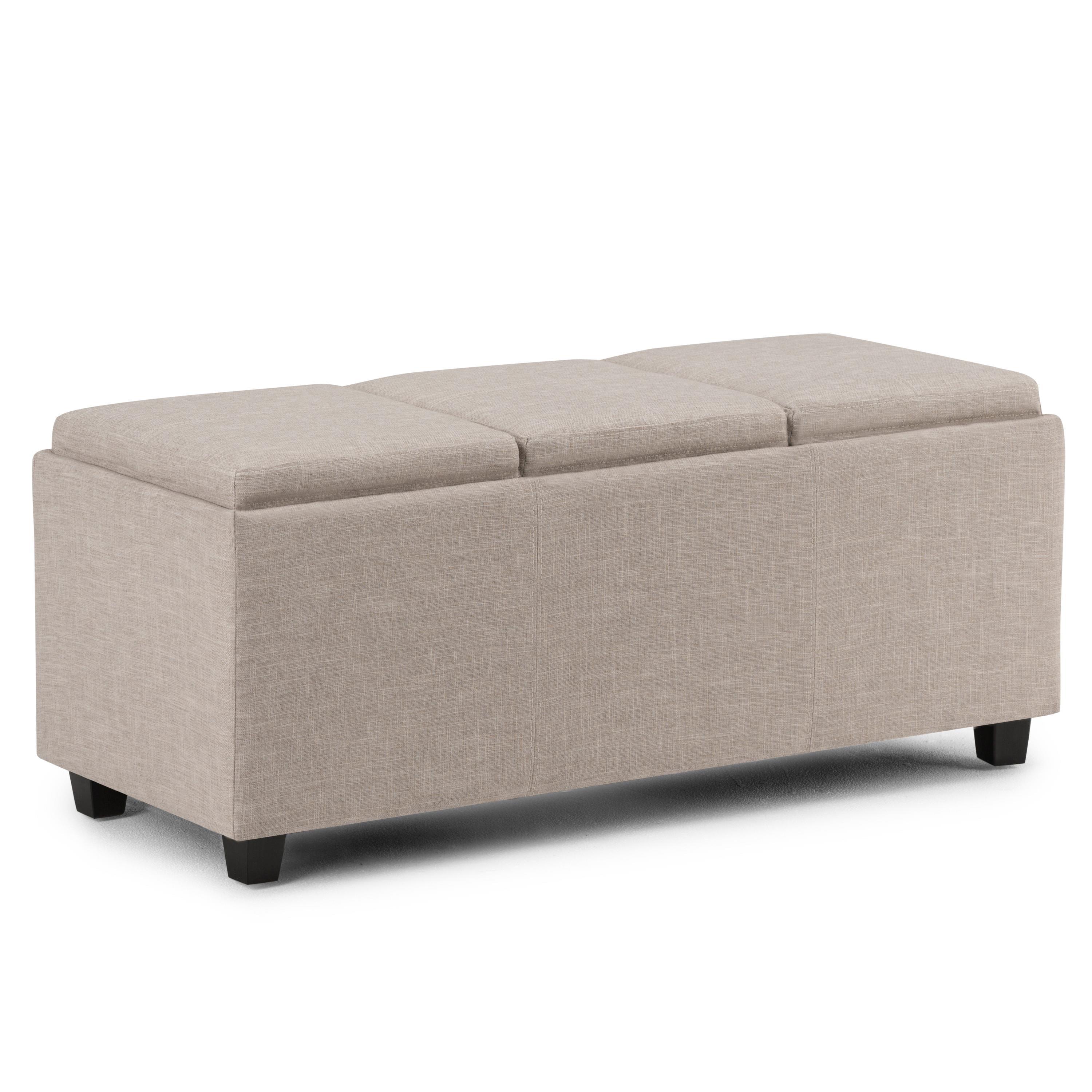 Simpli Home Avalon 42"W Upholstered Storage Ottoman with 3 Flip-Over Serving Trays
