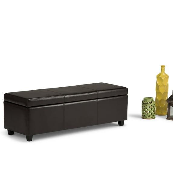 Simpli Home Avalon Faux Leather Storage Bench in Tanners Brown