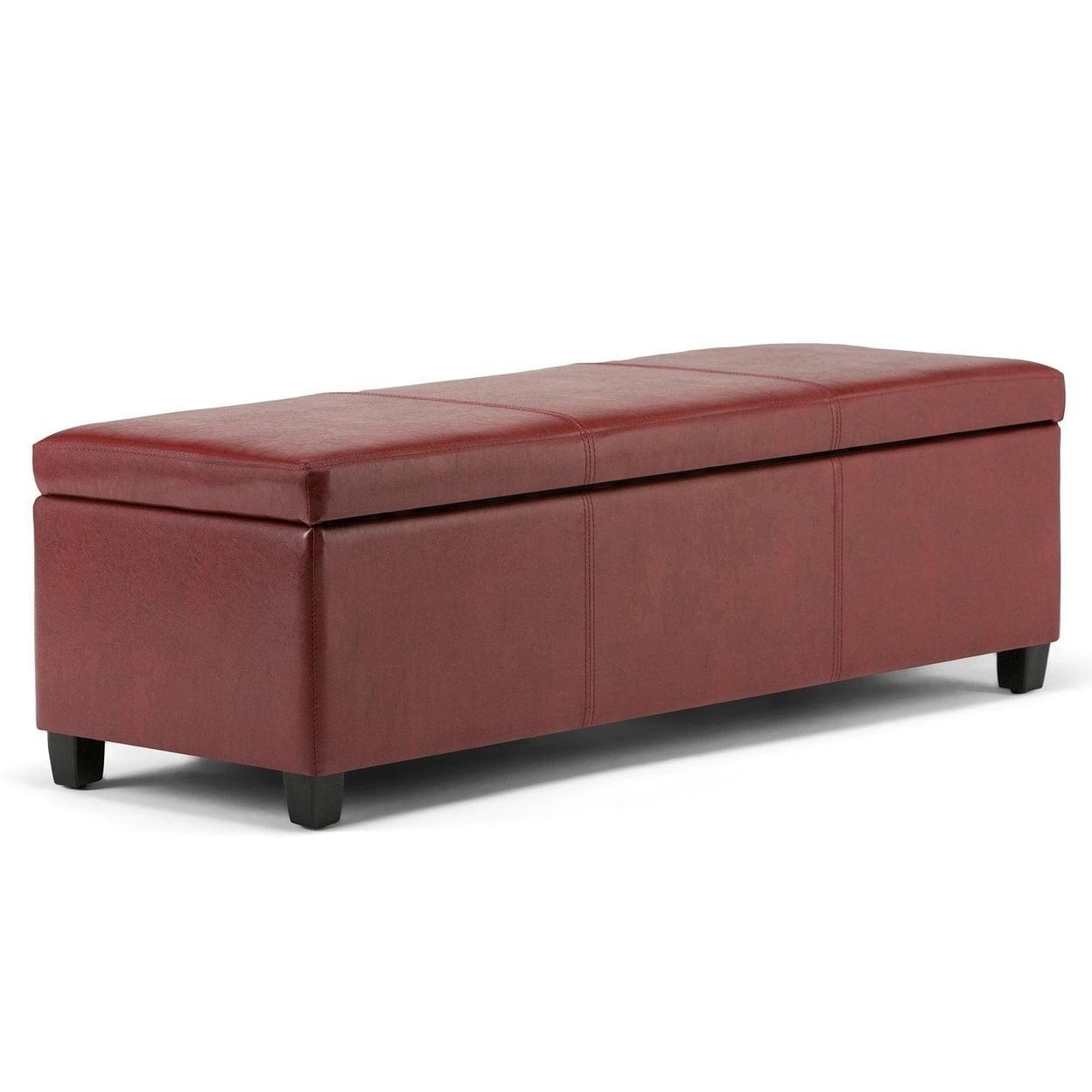 Simpli Home Avalon Storage Ottoman Bench In Tanners Brown Vegan Faux Leather