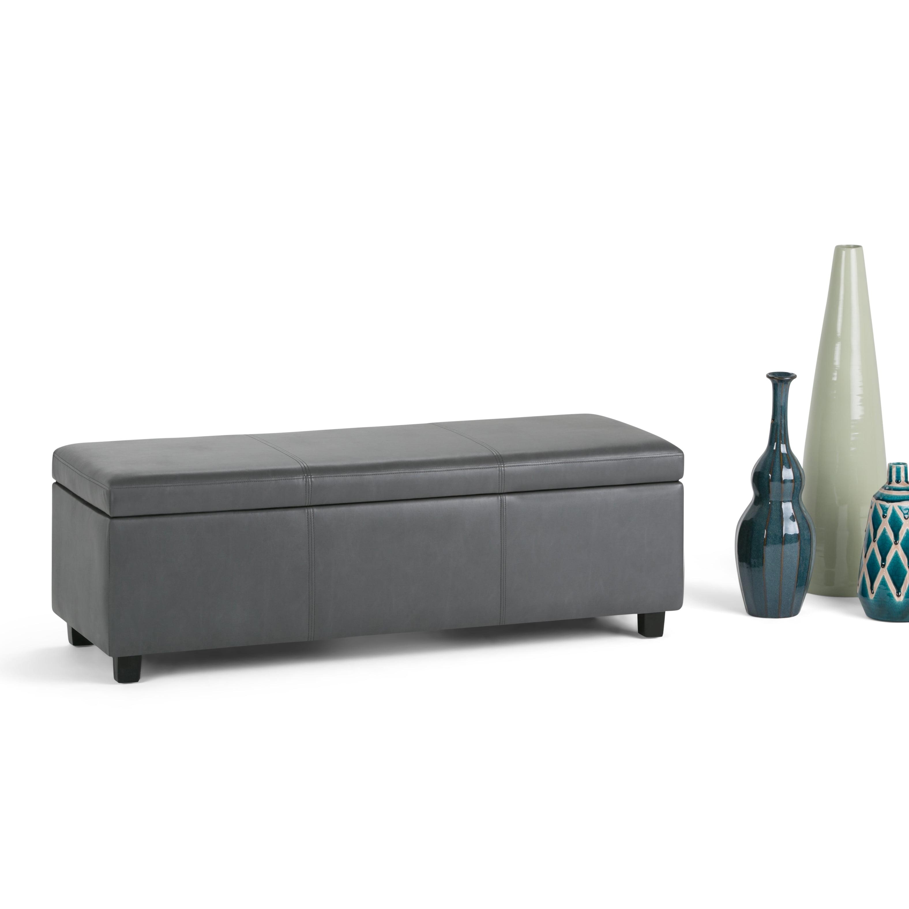 Stone Gray Contemporary Bench Ottoman with Inner Storage