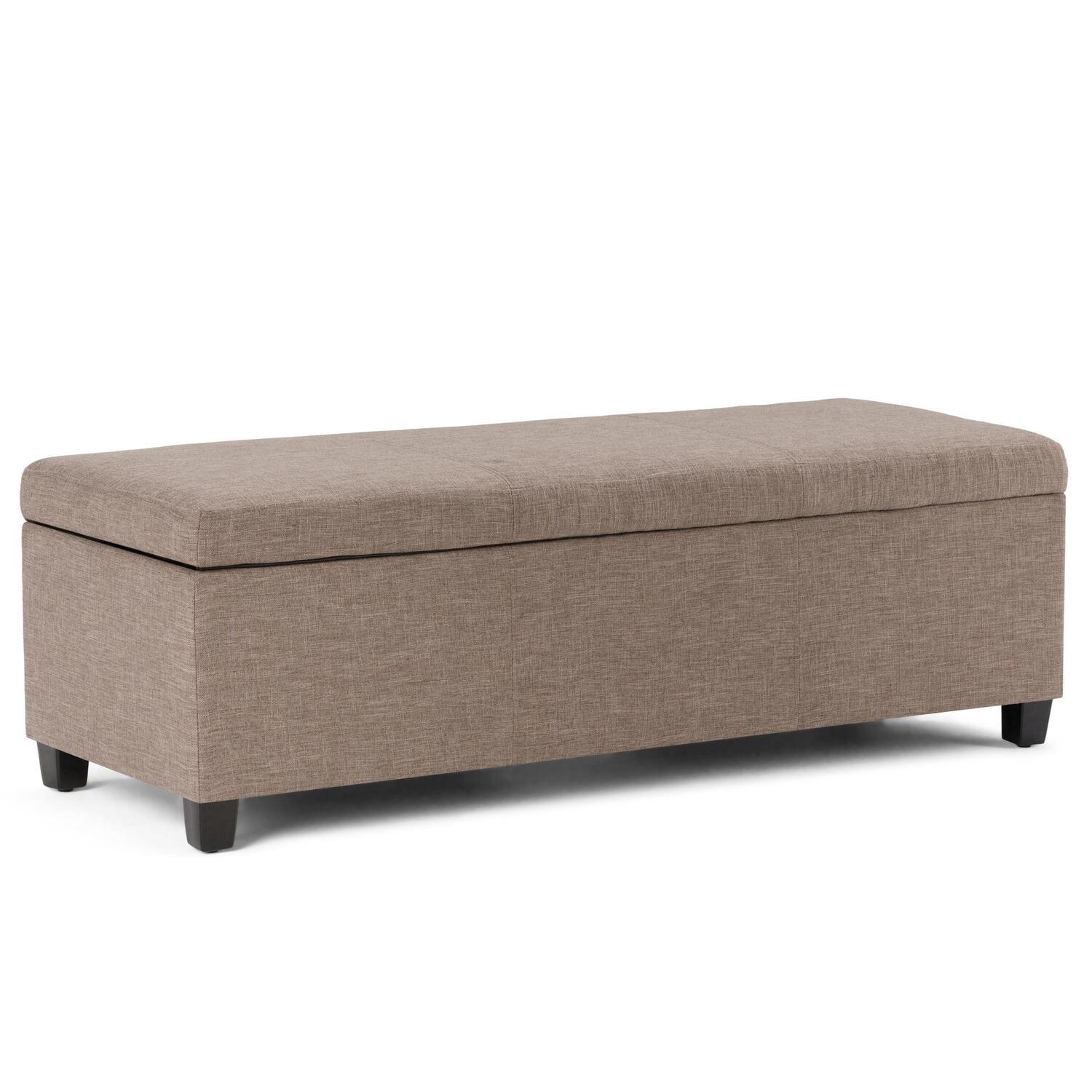 Fawn Brown Polyester Rectangular Storage Ottoman with Edge Stitching