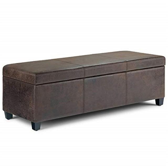 Simpli Home Avalon 48"W Upholstered Storage Ottoman Bench with Large Interior Storage