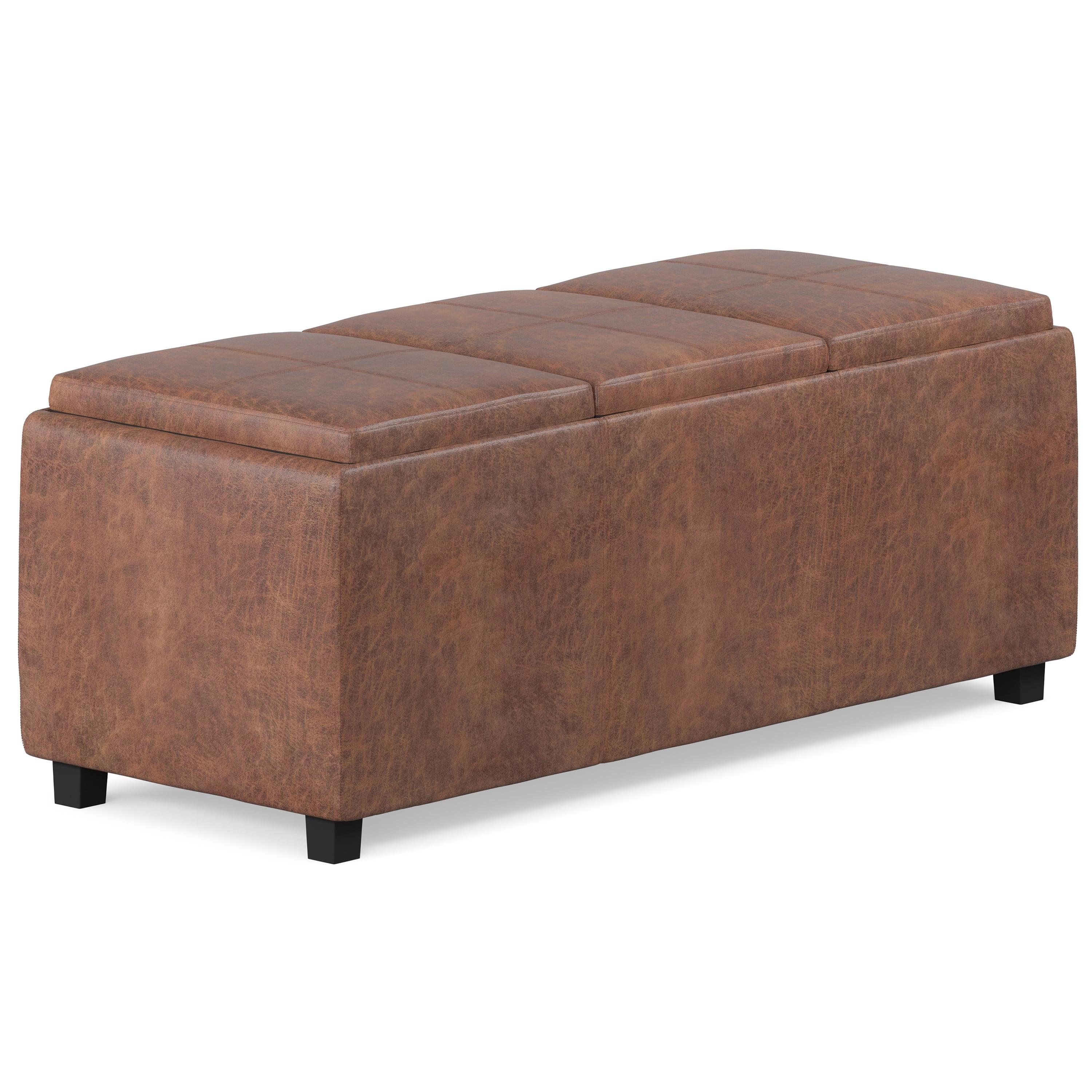 Simpli Home Avalon 42"W Upholstered Storage Ottoman with 3 Flip-Over Serving Trays