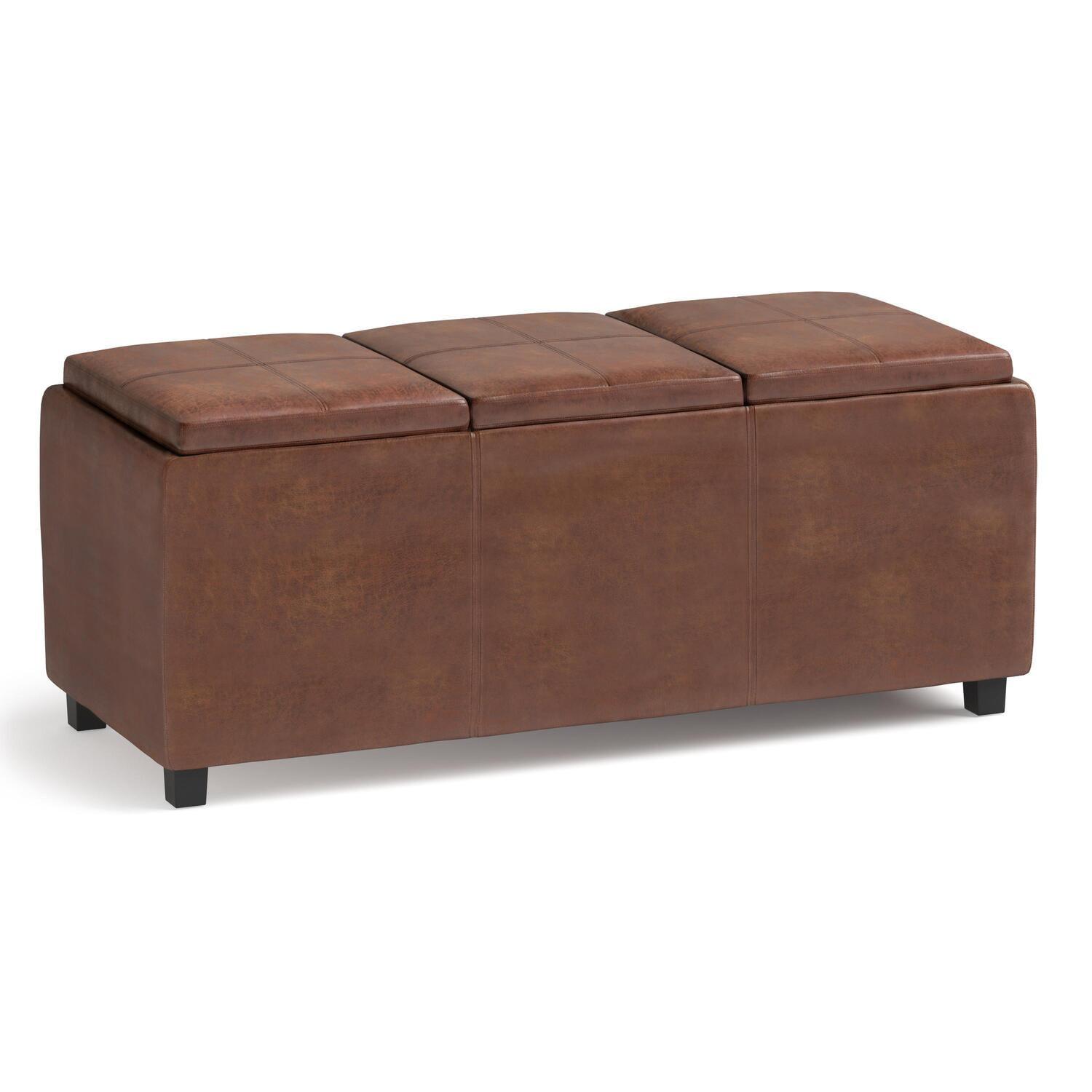 Avalon Distressed Saddle Brown Faux Leather Storage Ottoman