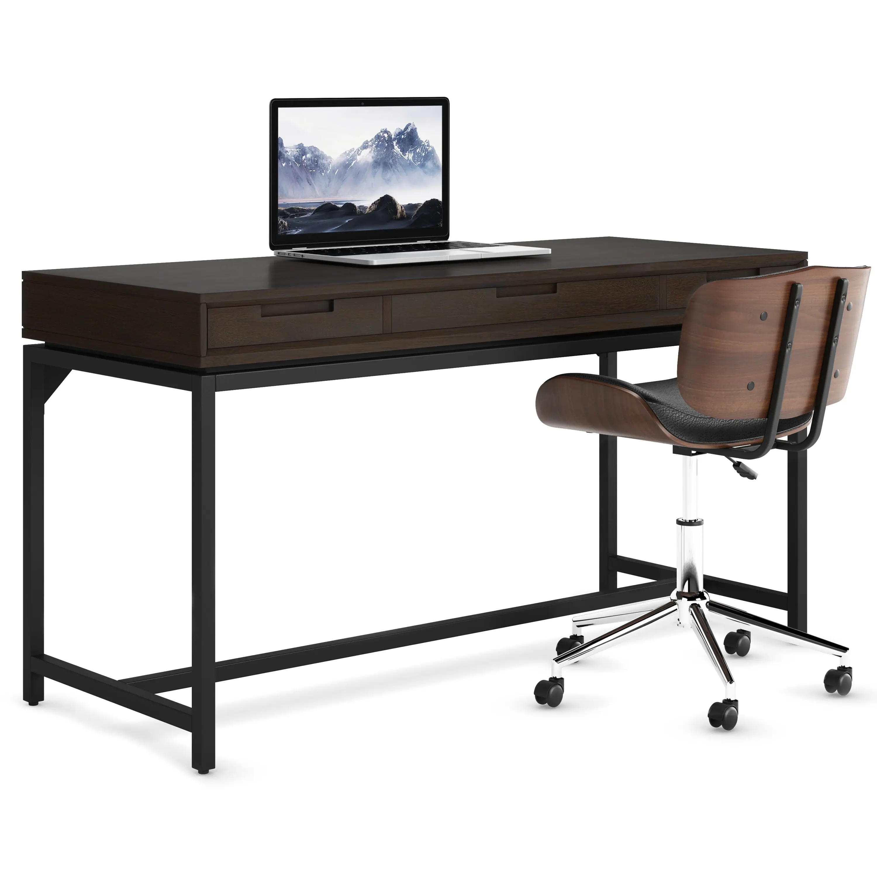 Hickory Brown Solid Rubberwood Industrial 60-Inch Desk