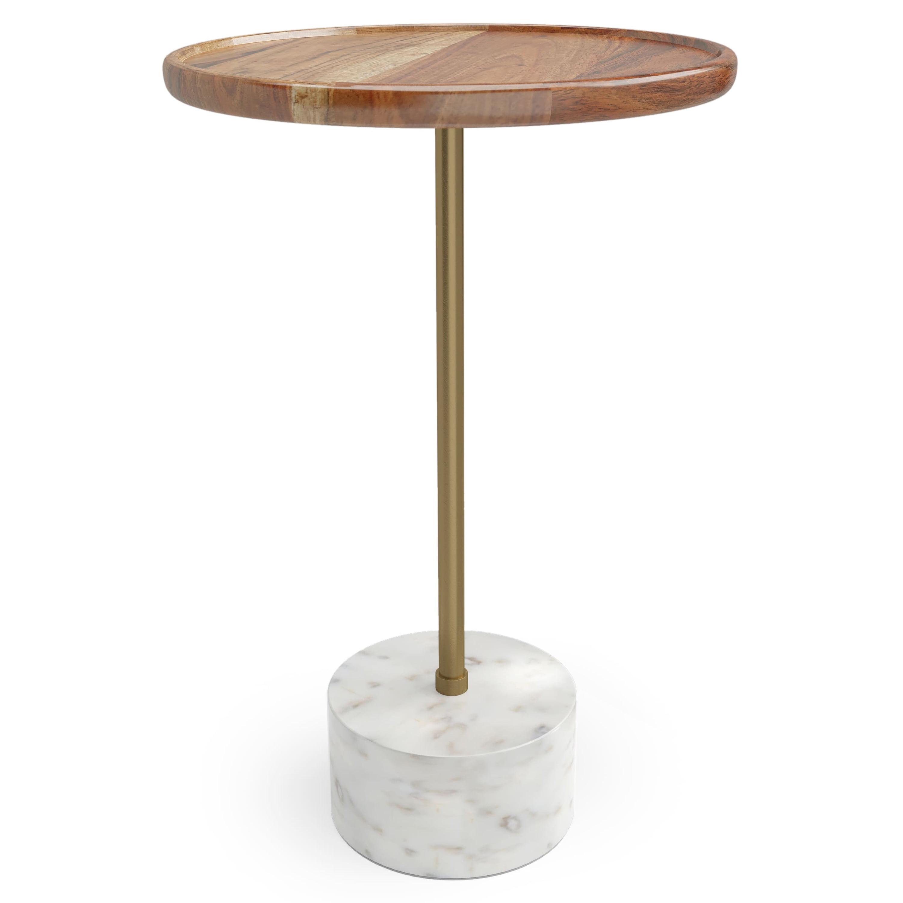 Becker 15'' Natural Acacia and Marble Round Side Table