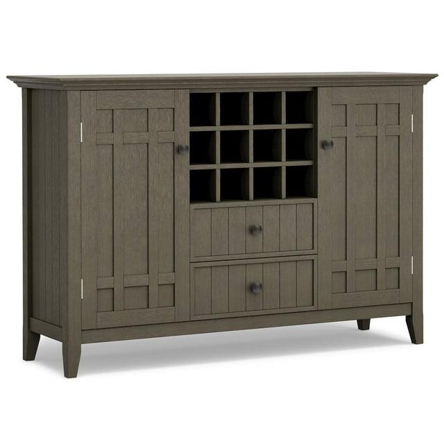 Simpli Home Bedford 54"W Solid Wood Sideboard Buffet and Wine Rack, 2 Drawers, and 2 Cabinets