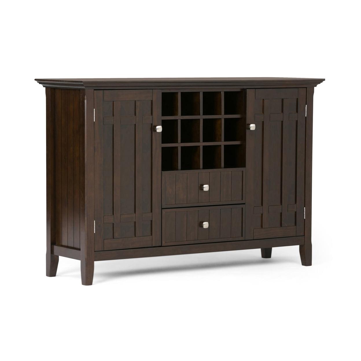 Simpli Home Bedford 54" Wide SOLID WOOD Sideboard Buffet and Wine Rack