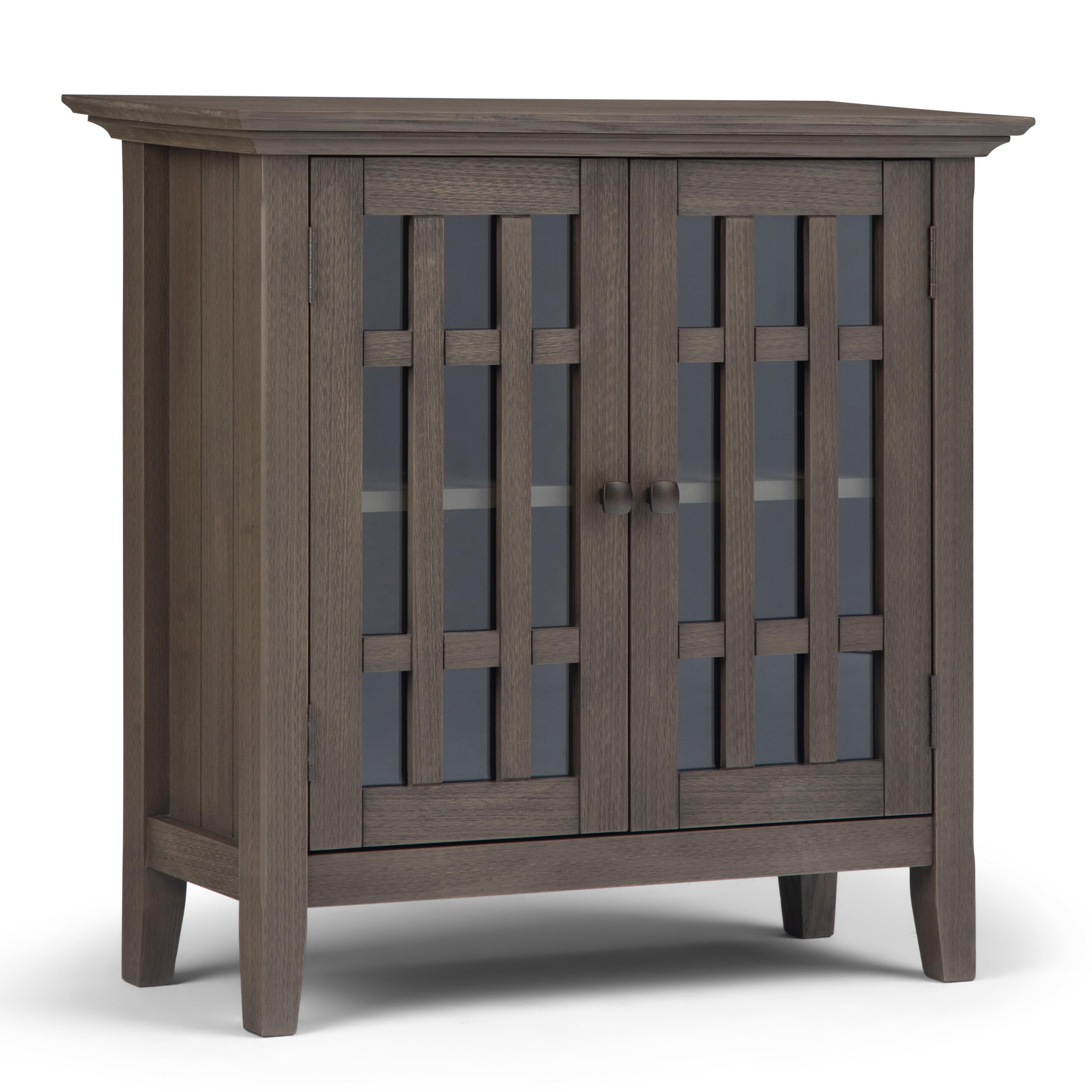 Farmhouse Gray Wood Low Media Cabinet with Glass Doors