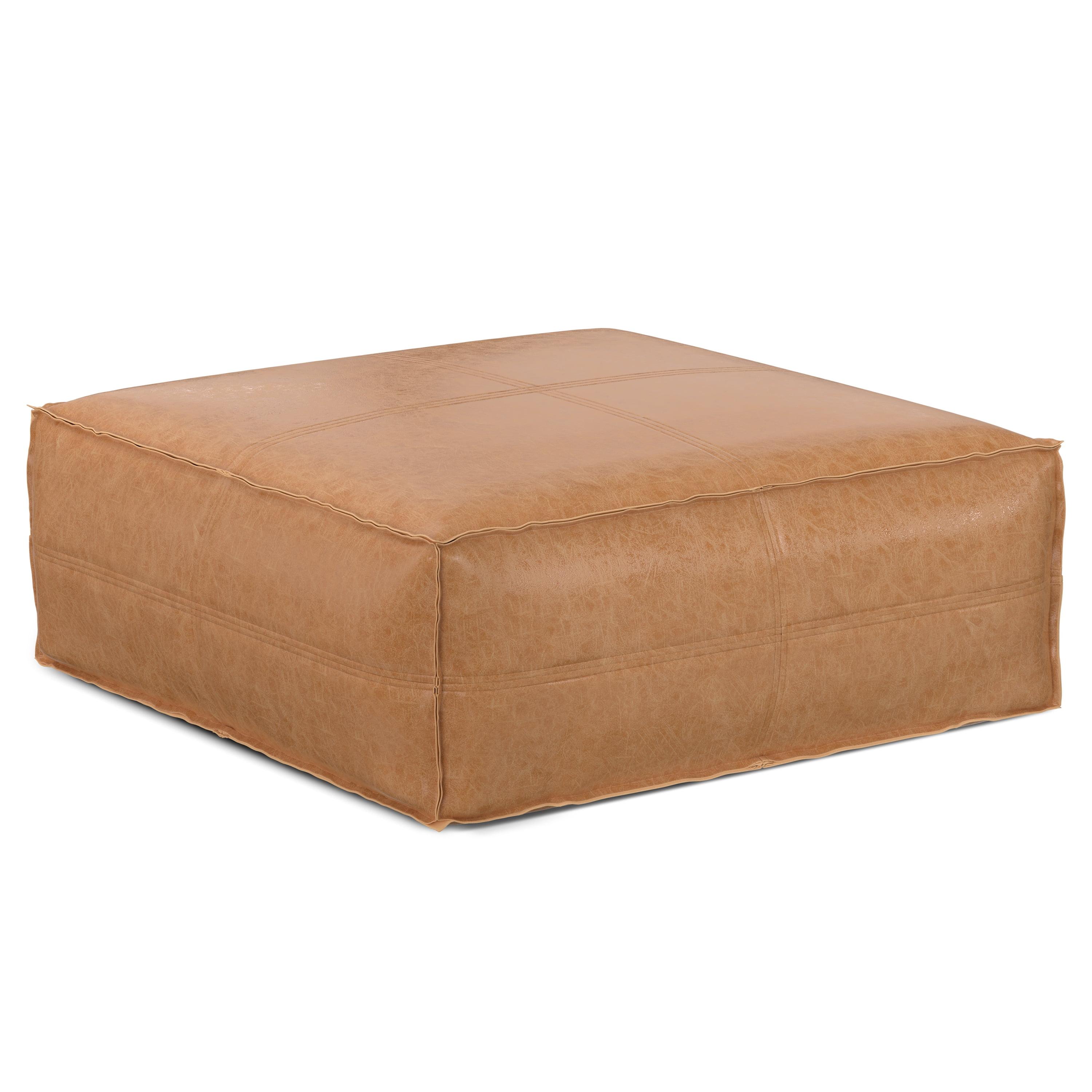 Brody Distressed Brown Faux Leather Square Pouf