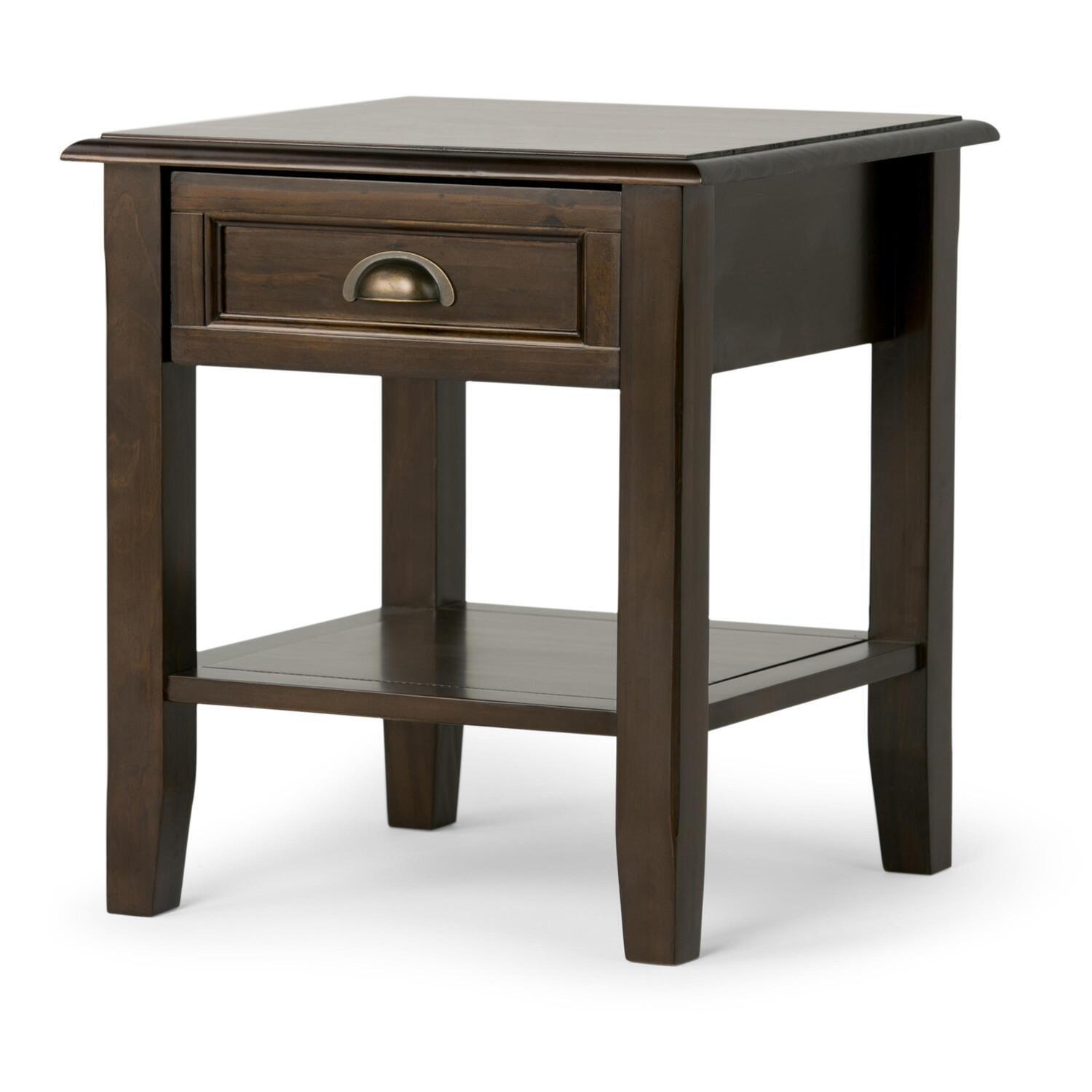 Simpli Home Burlington Wood 18" Square Transitional End Side Table in Mahogany Brown