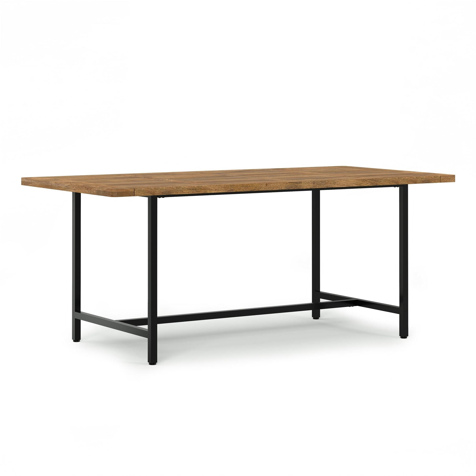 Simpli Home Campbell 72"W Mango Wood Industrial Dining Table, Powder-Coated Metal Base, Rectangle