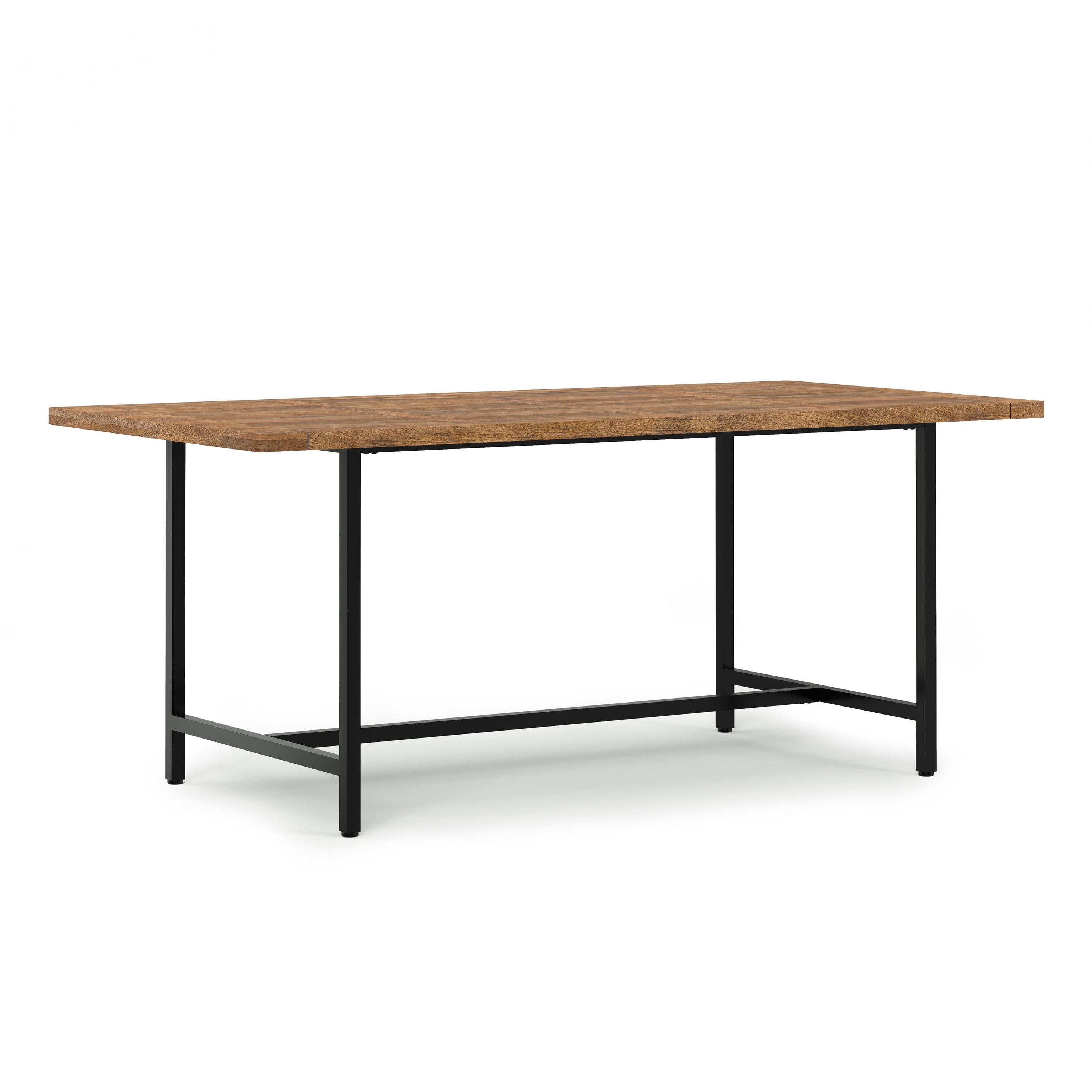 Simpli Home Campbell 72"W Mango Wood Industrial Dining Table, Powder-Coated Metal Base, Rectangle