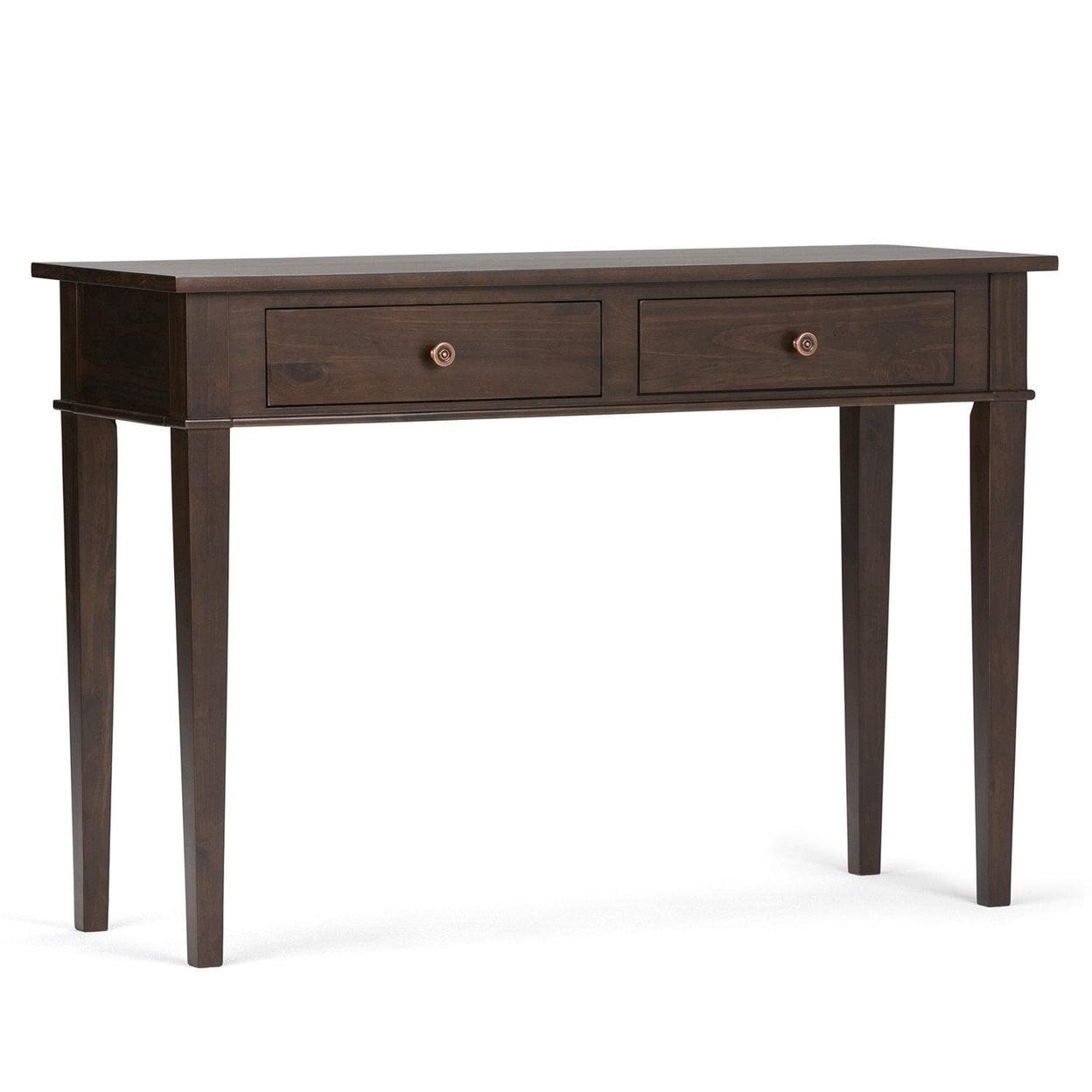 Simpli Home Carlton 44"W Solid Wood Storage Console Table in Dark Tobacco Brown with 2 Drawers
