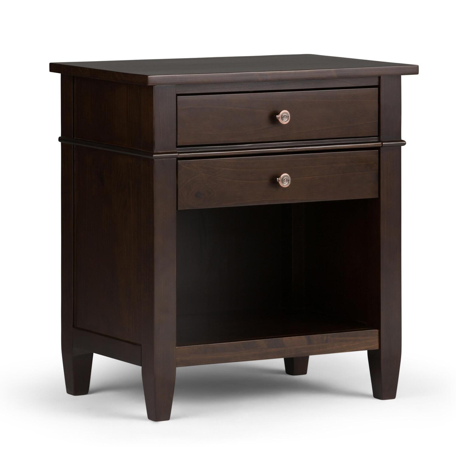 Carlton Transitional Dark Tobacco Brown Solid Wood Bedside Nightstand