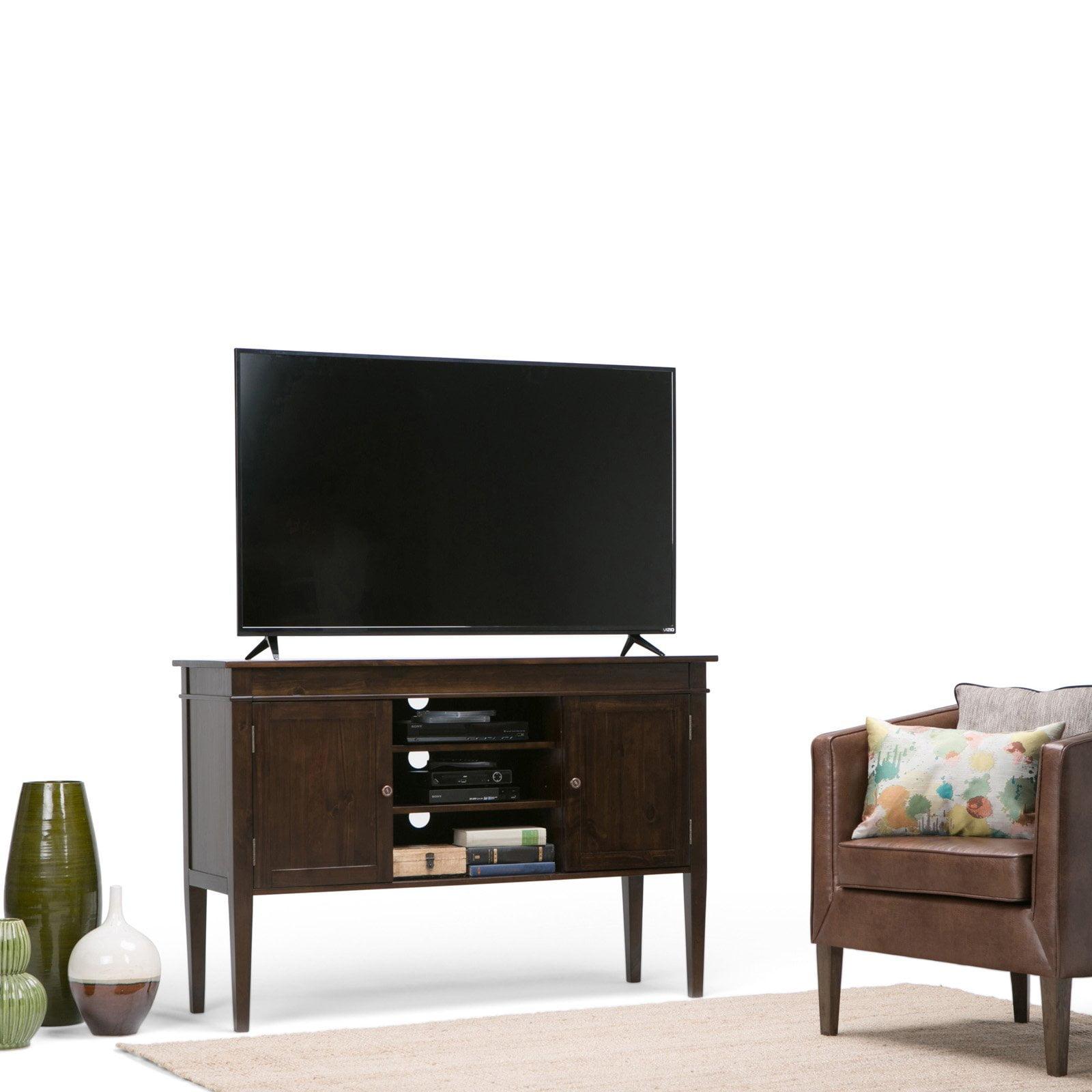 Simpli Home Carlton Wood 54" Transitional TV Media Stand in Brown