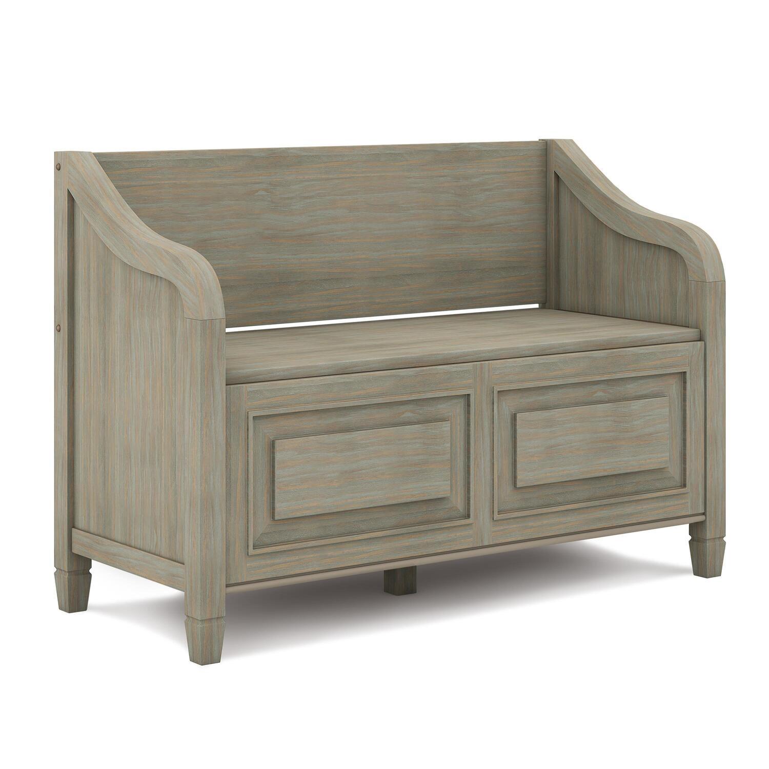 Connaught Distressed Grey Solid Wood Entryway Storage Bench