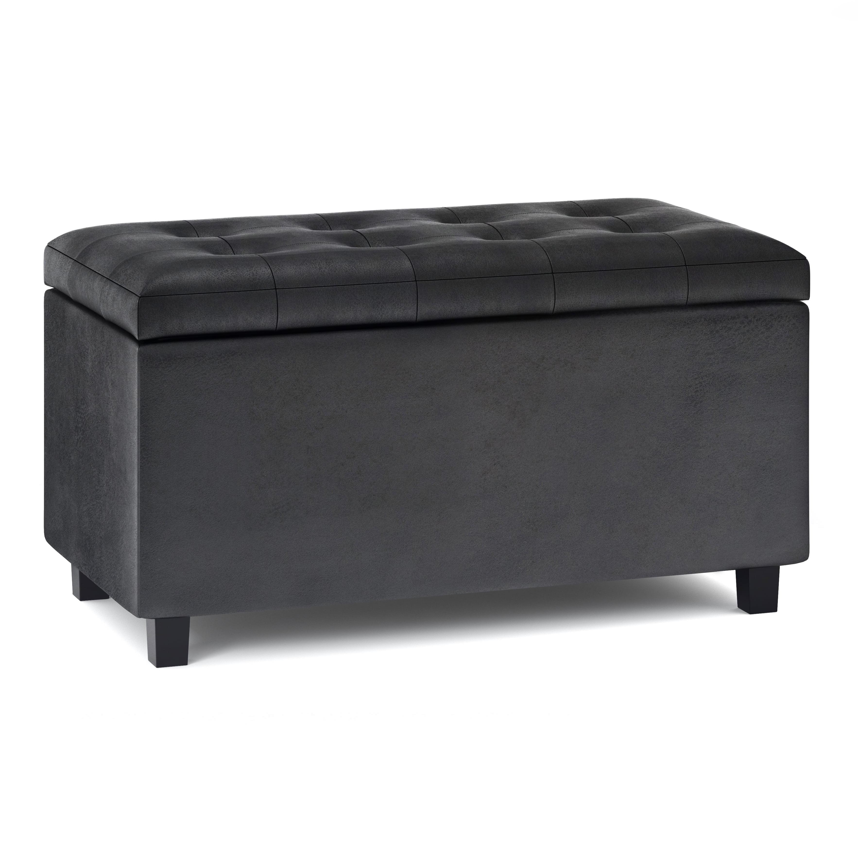 Cosmopolitan Distressed Black Tufted Footstool with Storage