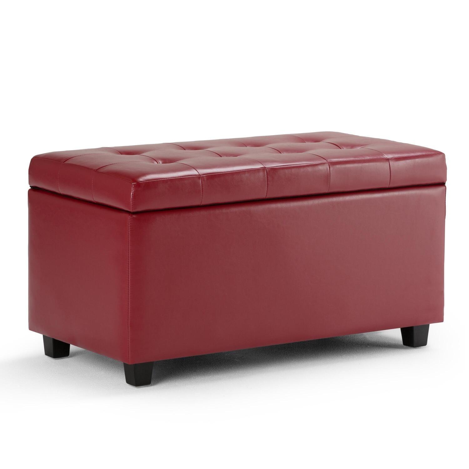 Simpli Home Cosmopolitan 34"W Upholstered Storage Ottoman with Tufted Design and Large Interior Storage