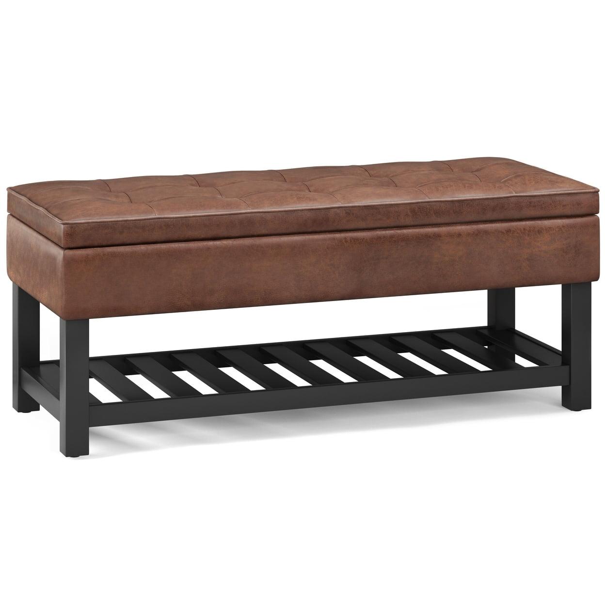 Simpli Home Cosmopolitan 44"W Transitional Tufted Storage Ottoman Bench with Lift Top