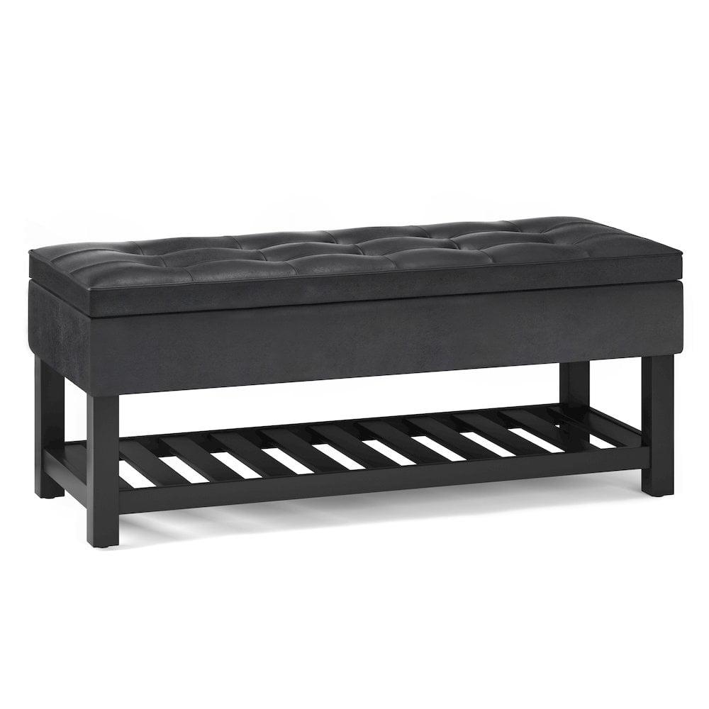 Simpli Home Cosmopolitan 44"W Transitional Tufted Storage Ottoman Bench with Lift Top
