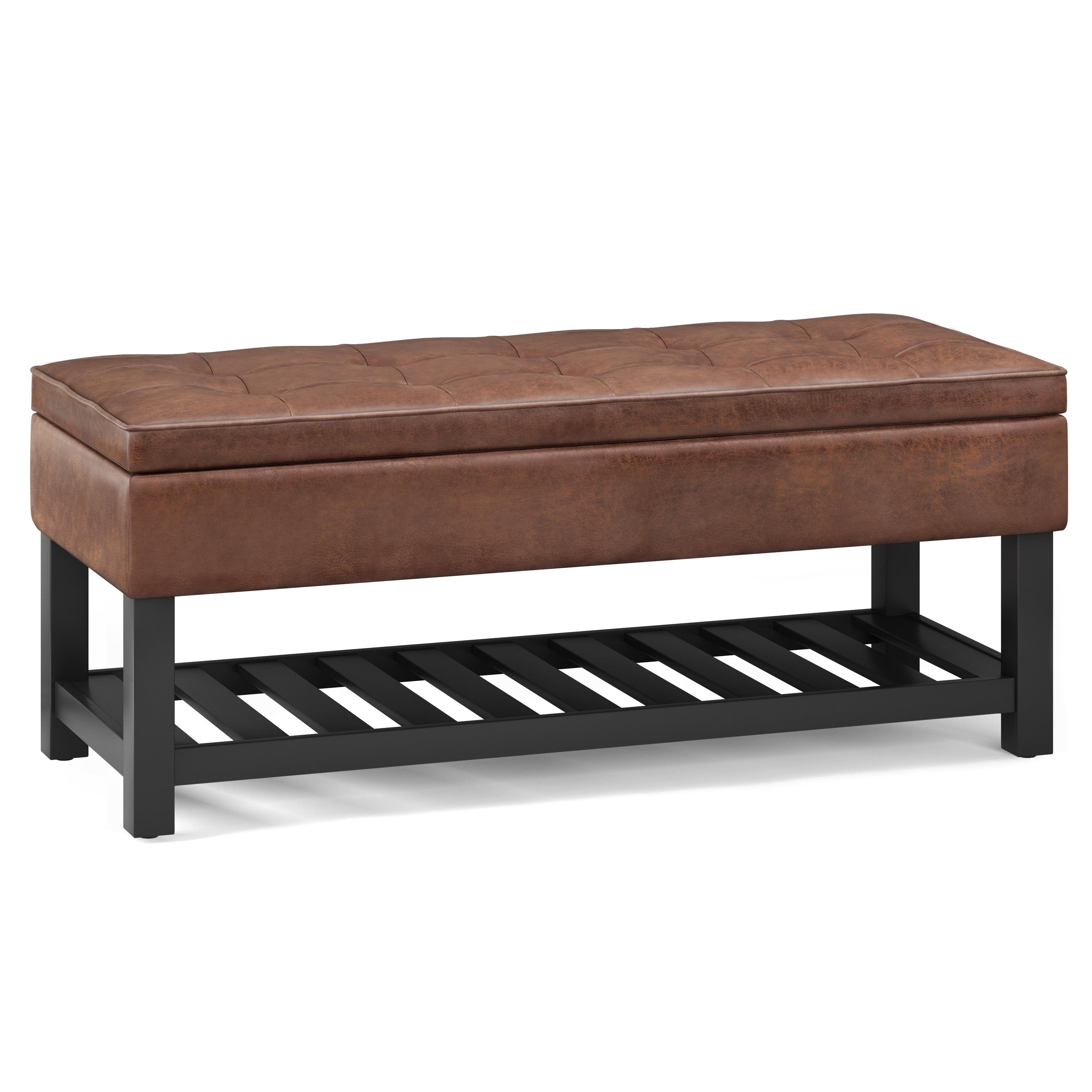 Simpli Home Cosmopolitan 44"W Transitional Tufted Storage Ottoman Bench with Lift Top