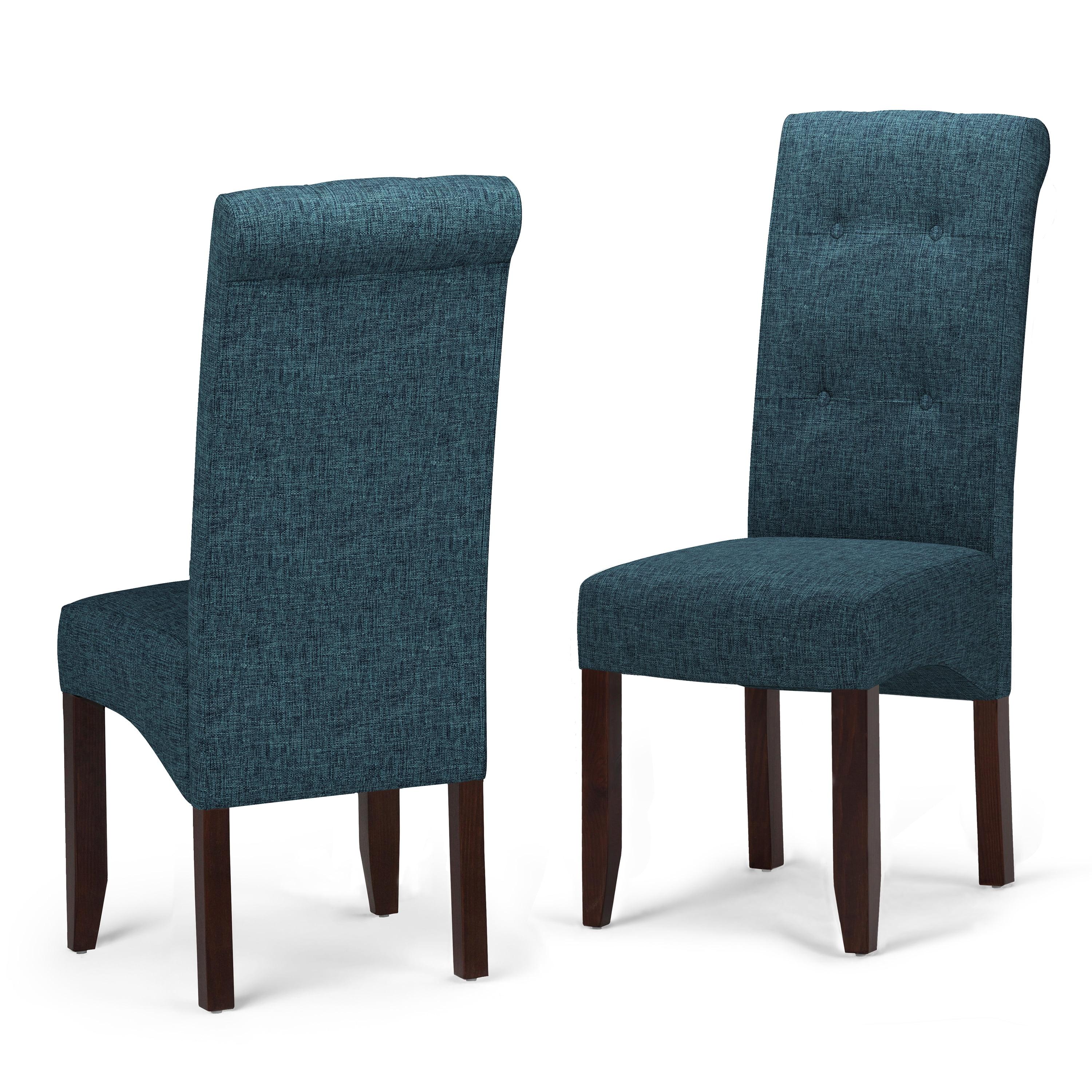 High-Back Denim Blue Linen Parsons Side Chair
