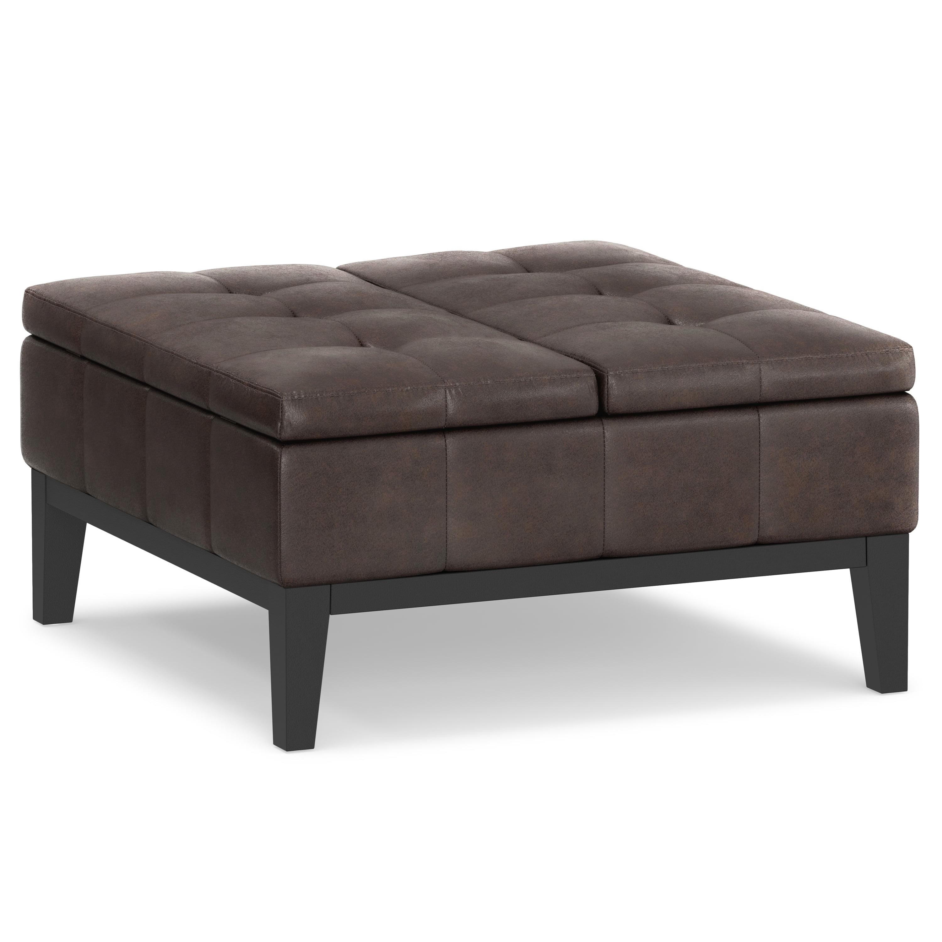 Simpli Home Dover 36"W Upholstered Square Coffee Table Storage Ottoman with Split Tufted Lift Top & Reviews | Wayfair