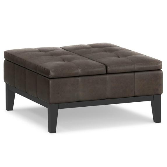 Simpli Home Dover 36"W Upholstered Square Coffee Table Storage Ottoman with Split Tufted Lift Top & Reviews | Wayfair