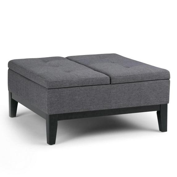 Simpli Home Dover 36"W Upholstered Square Coffee Table Storage Ottoman with Split Tufted Lift Top