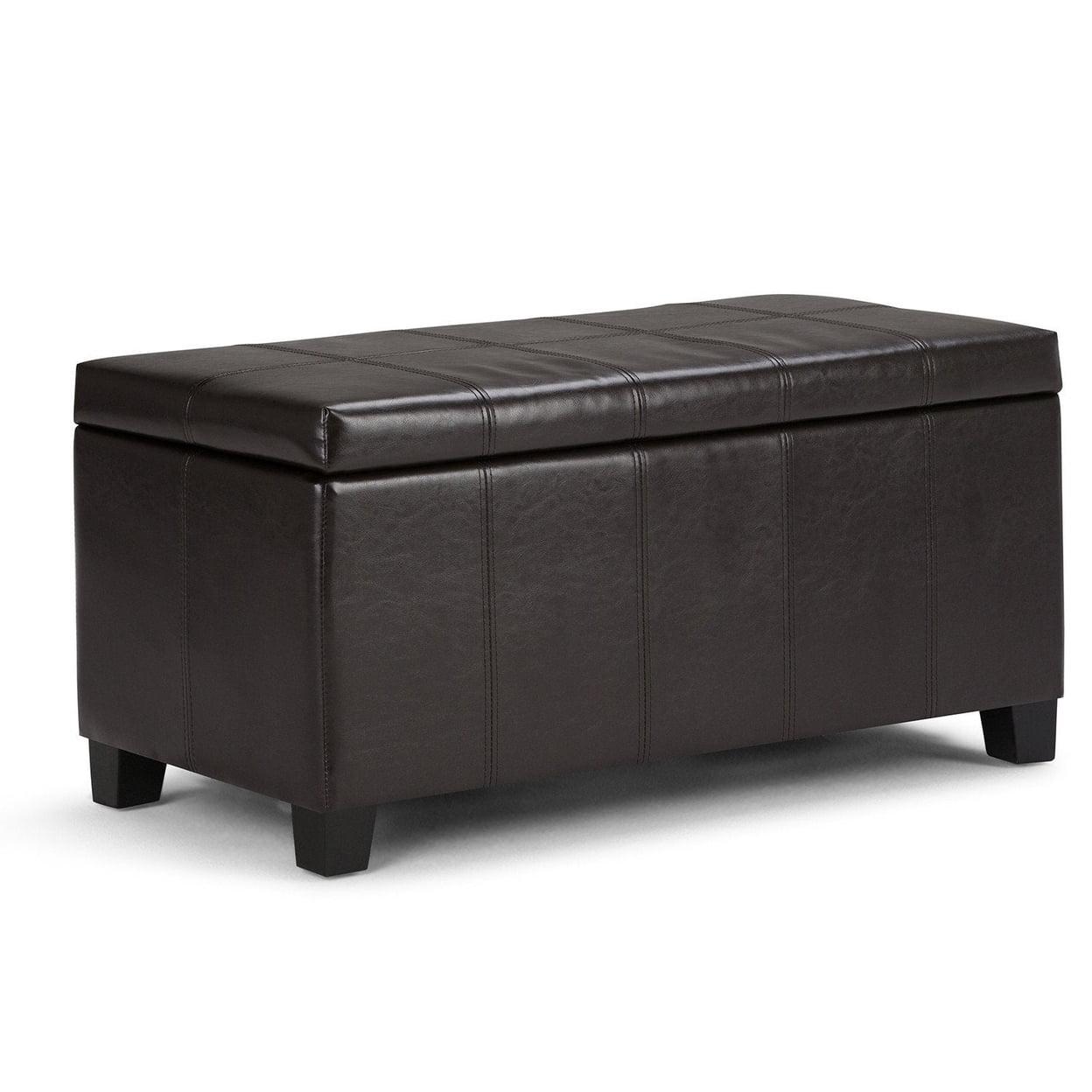 Radicchio Red Faux Leather Rectangular Storage Ottoman Bench