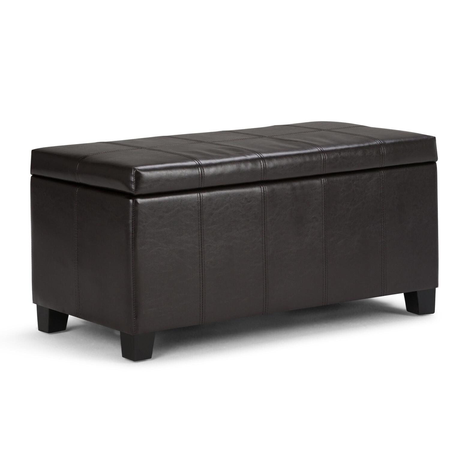 Dover Espresso Brown Faux Leather Storage Ottoman Bench