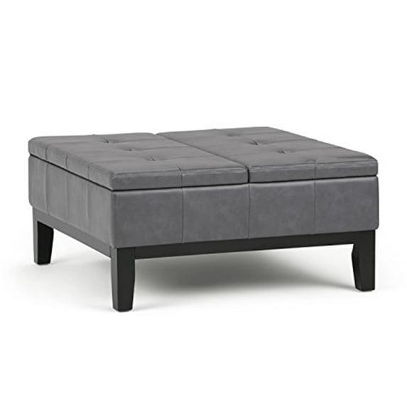 Simpli Home Dover 36"W Upholstered Square Coffee Table Storage Ottoman with Split Tufted Lift Top