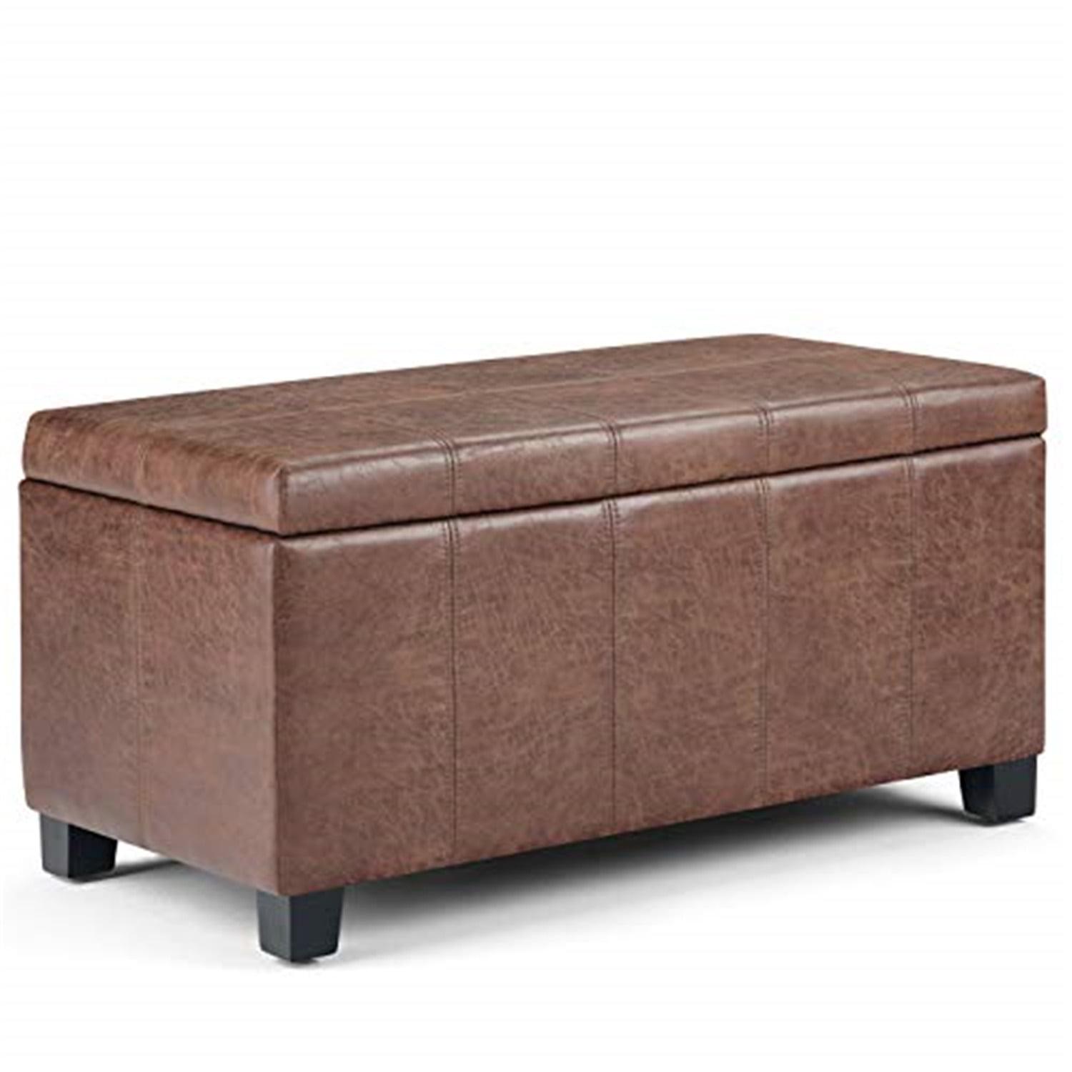 Dover Distressed Umber Brown Faux Leather Lift-Top Storage Ottoman