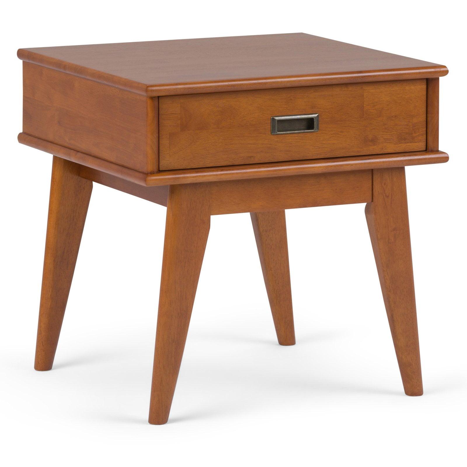 Draper Teak Brown Solid Hardwood End Table with Drawer