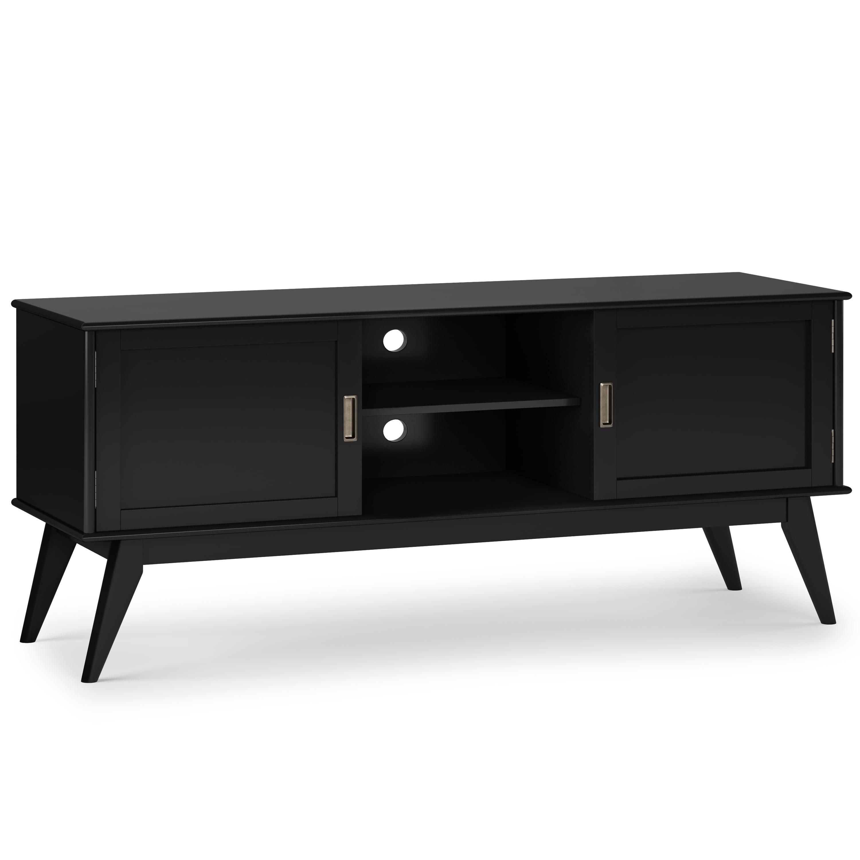 Black Mid Century Modern TV Media Stand with Cabinets