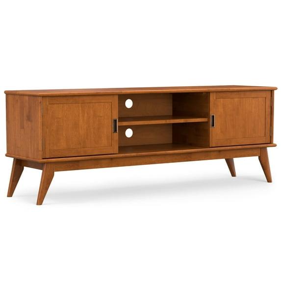 Simpli Home Draper 72"W Solid Hardwood Mid-Century Modern TV Stand for TVs up to 80" with Adjustable Shelves