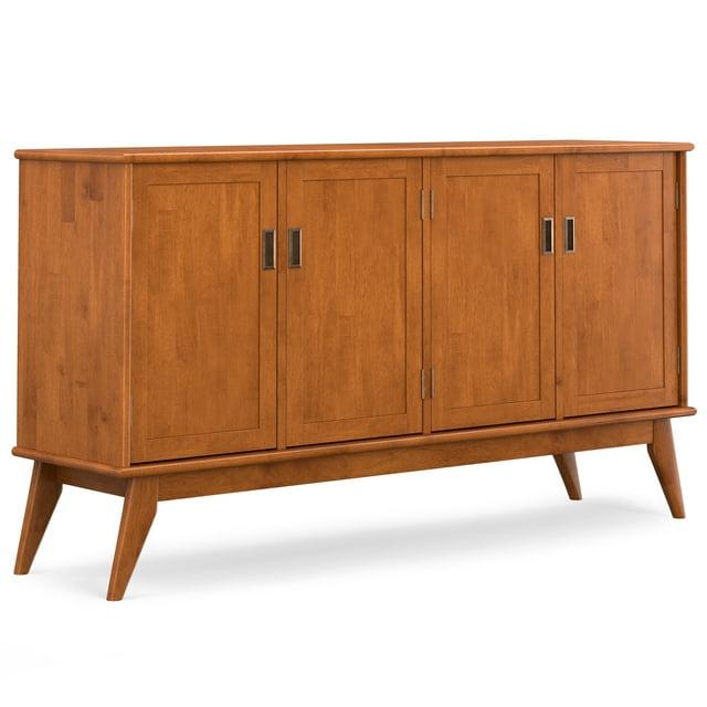 Simpli Home Draper 66"W Solid Hardwood Mid-Century Modern 4-Door Sideboard Buffet with Adjustable Shelves