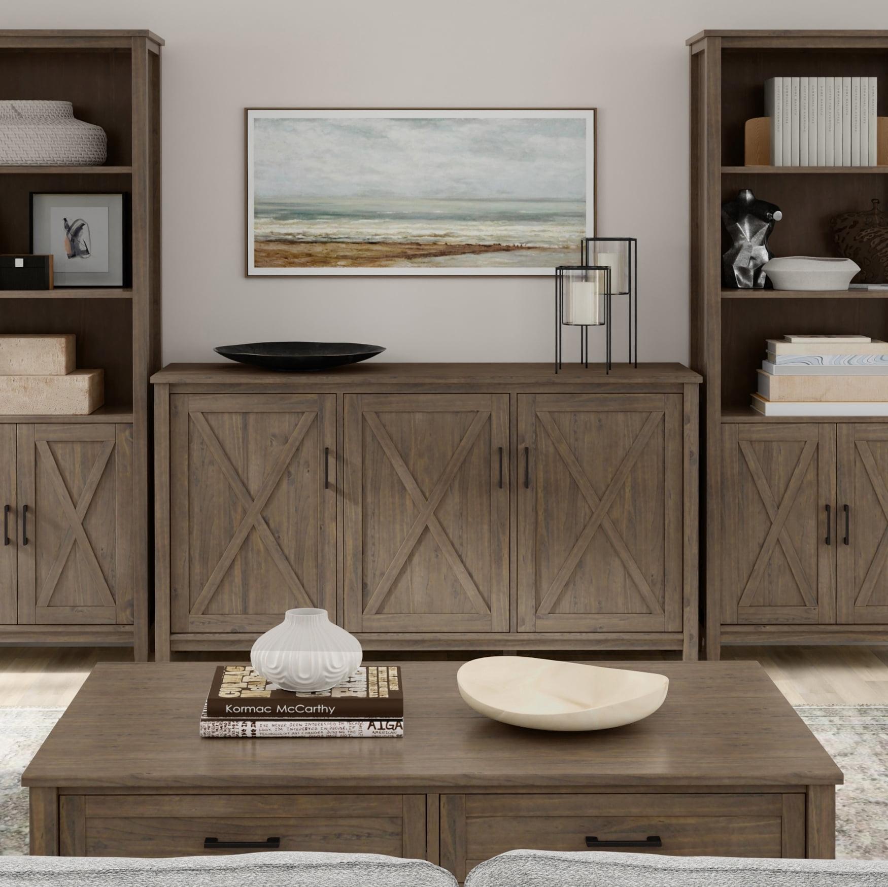 Ela SOLID WOOD 60 inch Wide Transitional Wide Storage Cabinet in Smoky Brown