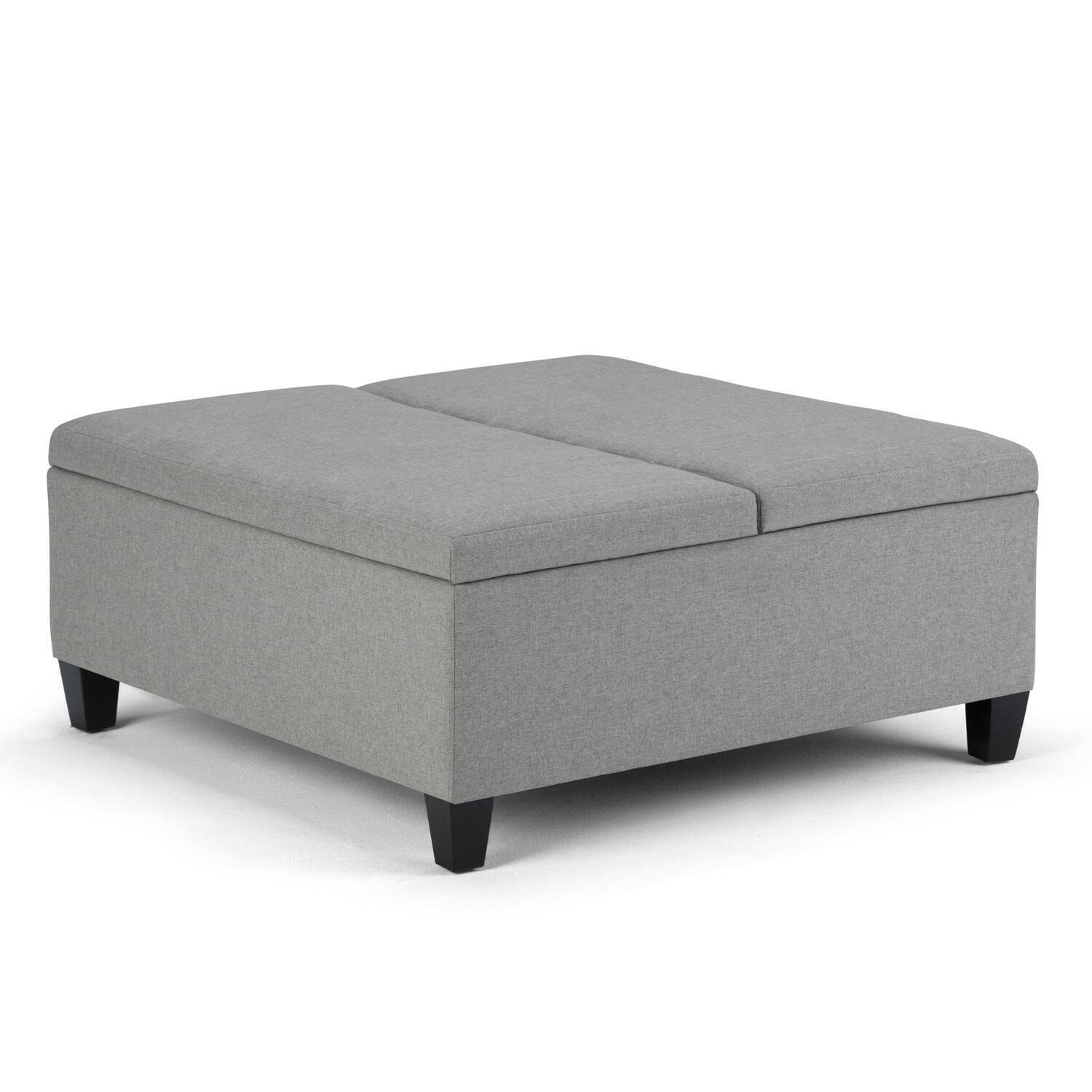 Simpli Home Ellis Coffee Table Storage Ottoman In Dove Grey Linen Look Fabric