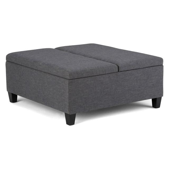 Simpli Home Ellis 36"W Upholstered Square Coffee Table Storage Ottoman with Split Lift Top