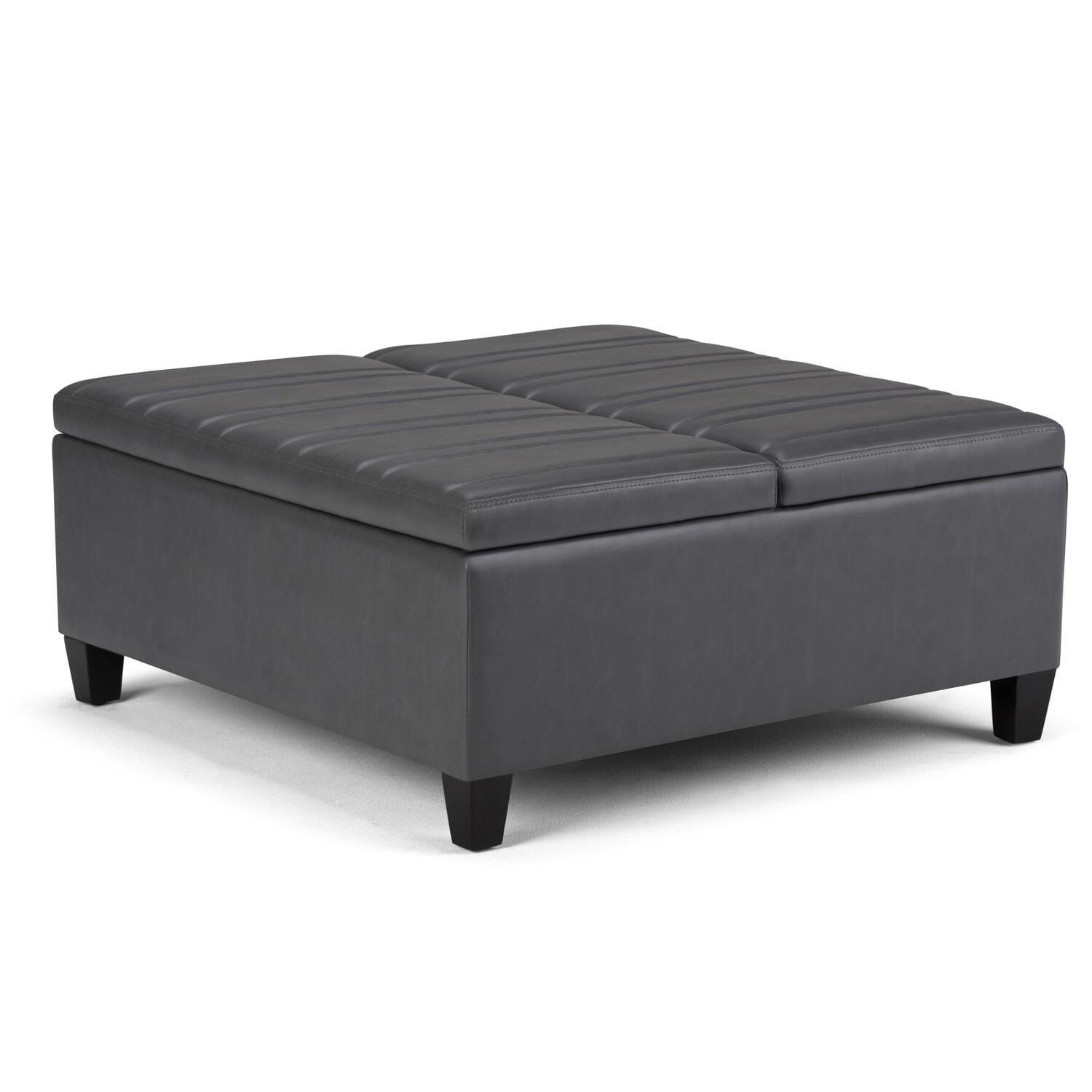 Simpli Home Ellis Storage Coffee Table Ottoman in Stone Gray