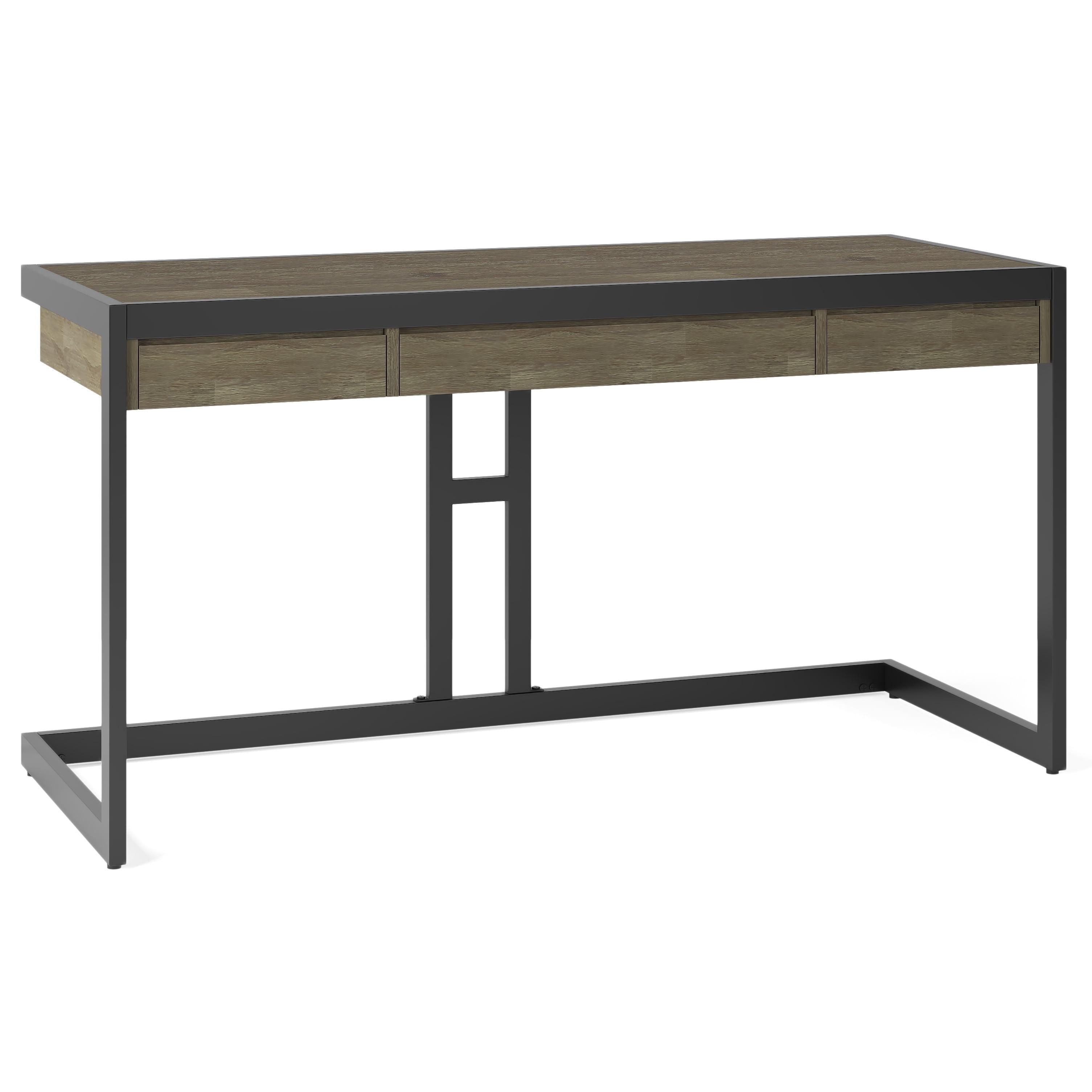 Erina 60" Distressed Grey Acacia Wood Desk with Metal Frame