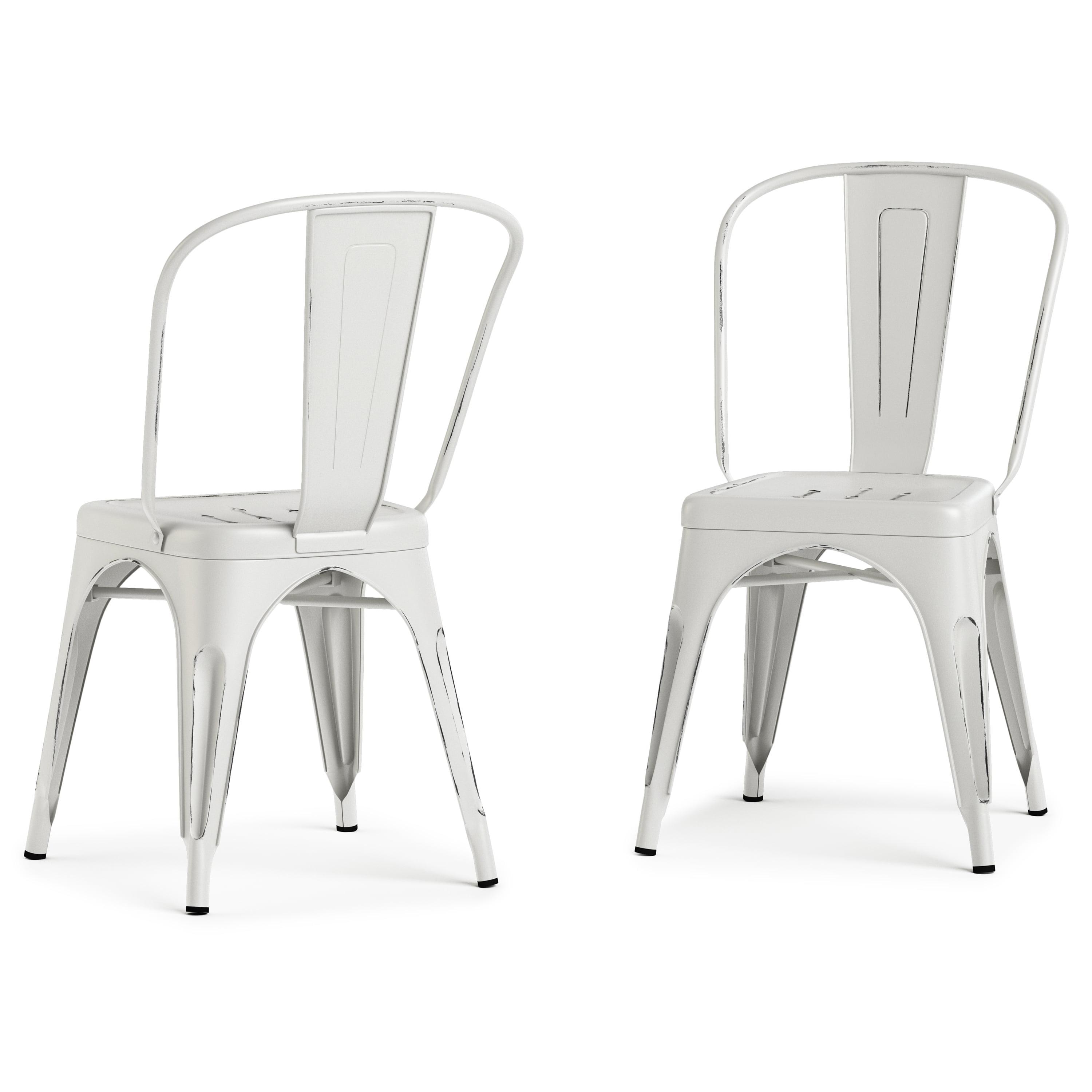 Distressed White Metal Upholstered High Slat Side Chair