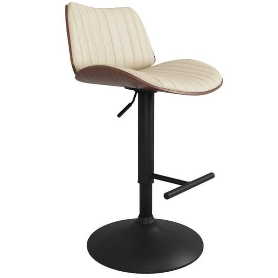 Simpli Home Goulding Adjustable Swivel Upholstered Mid-Century Modern Bar Stool with Hydraulic Lift and Footrest