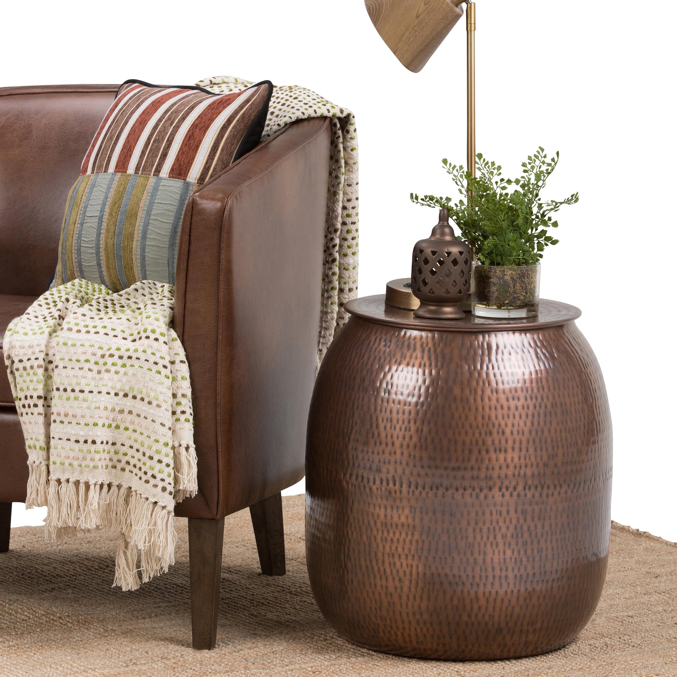 Antique Copper Round Iron Drum Storage Accent Table