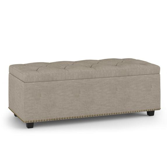 Simpli Home Hamilton 44"W Upholstered Lift-Top Storage Ottoman with Nailhead Trim and Tufted Detailing