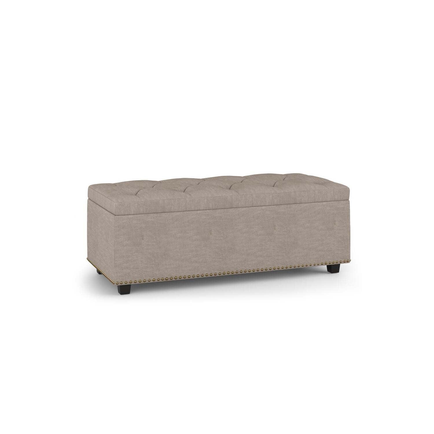 Contemporary White Linen Tufted Lift-Top Footstool Ottoman