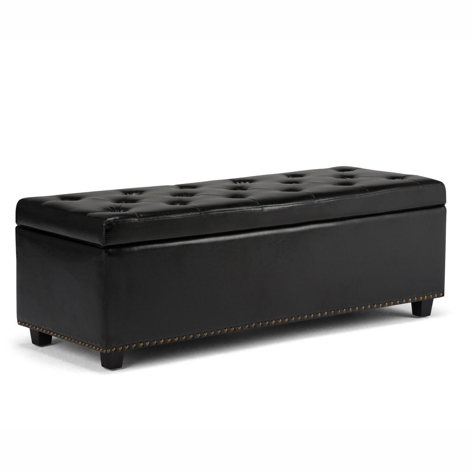 Simpli Home Hamilton 48"W Upholstered Storage Ottoman Bench with Lift-Top Lid, Tufted Design, and Nailhead Trim