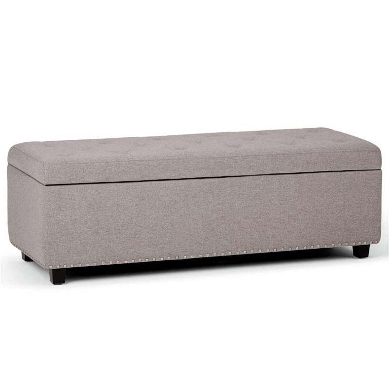 Cloud Gray Tufted Wood Footstool with Nail Trim - Traditional Style